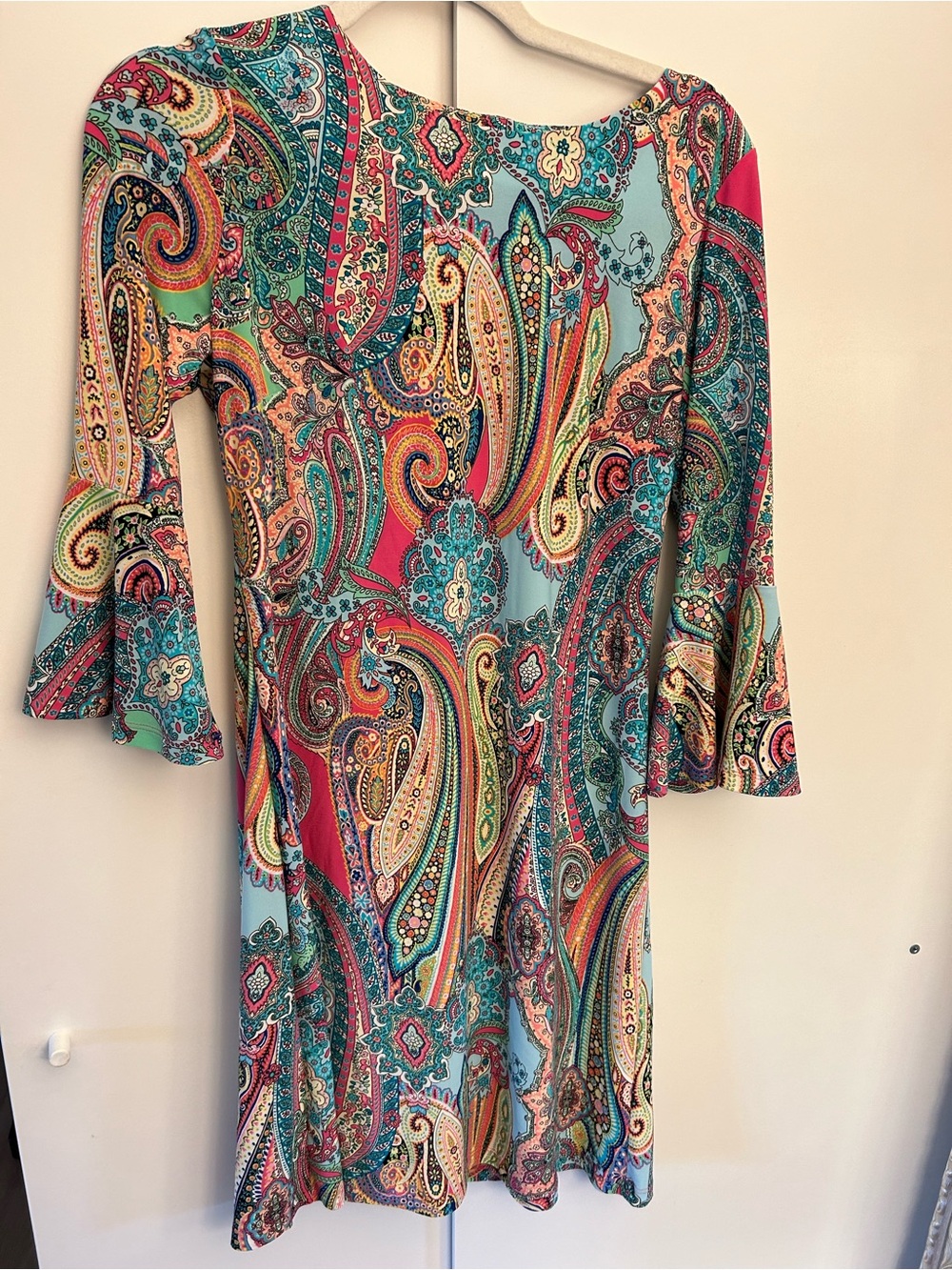 Tommy Hilfiger Multicolor Paisley Bell-Sleeve Dress - Teal, Coral, Yellow
